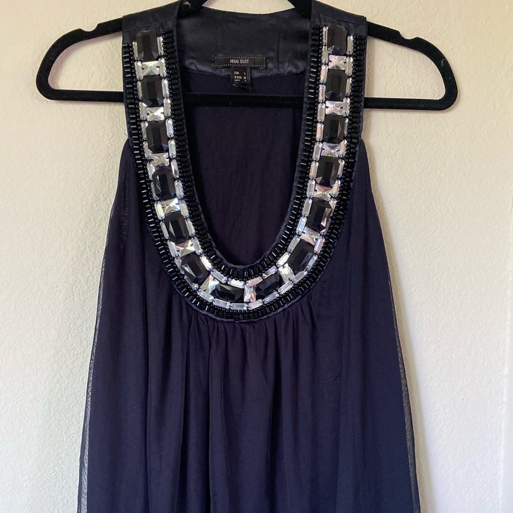 Mango Suit: Navy Racerback  Statement Sequin top:L